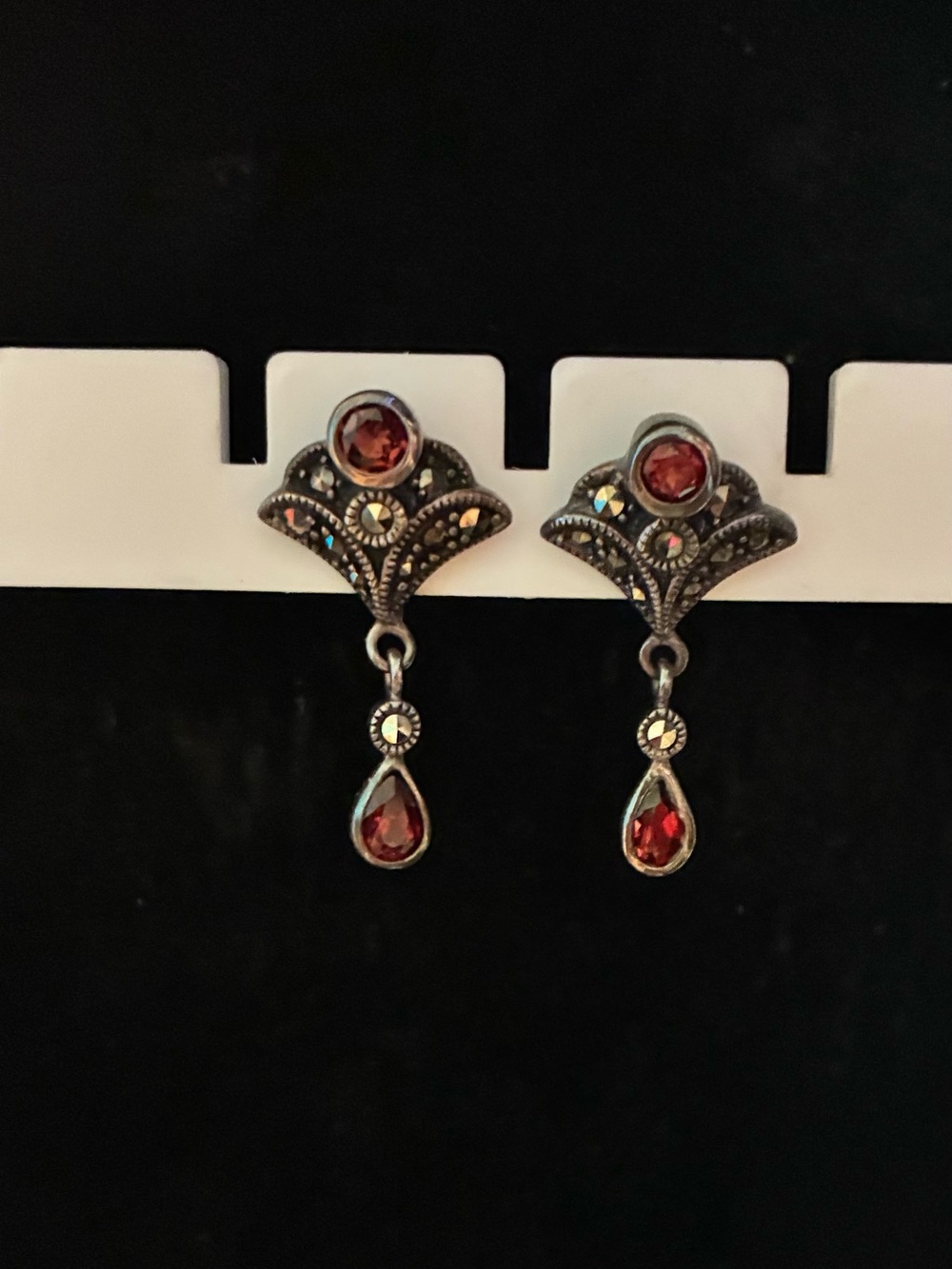 Vintage-Inspired Garnet Drop Earrings - Red